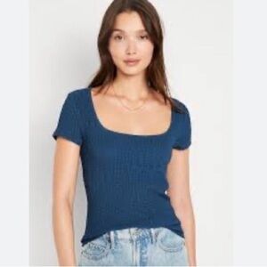 ‼️NWT-Old Navy Fitted Square-Neck T-Shirt-Textured Blue